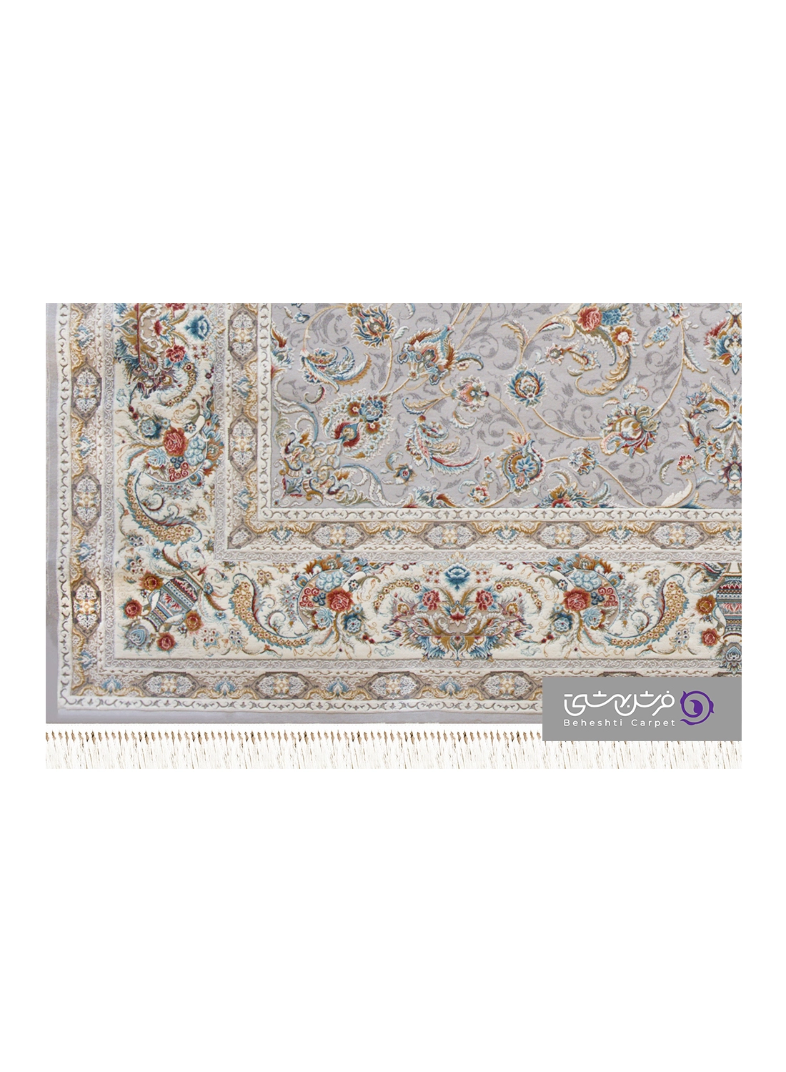 جزییات نقش فرش طرح نائین کد 8006 نقره ای کرم
