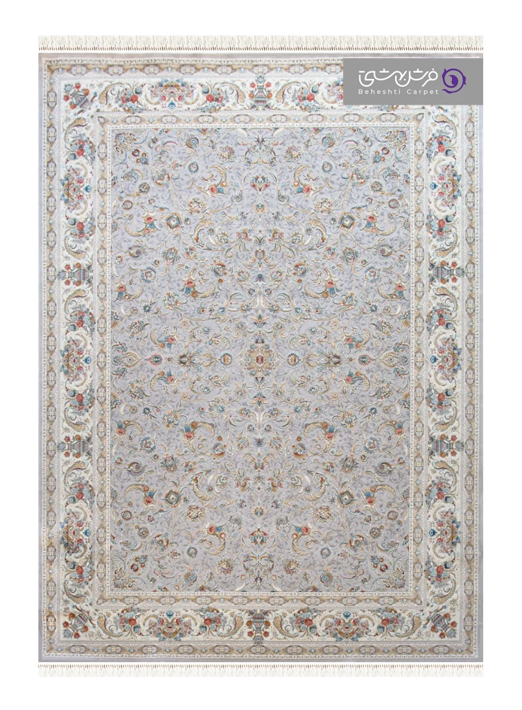 فرش طرح نائین کد 8006 نقره ای کرم