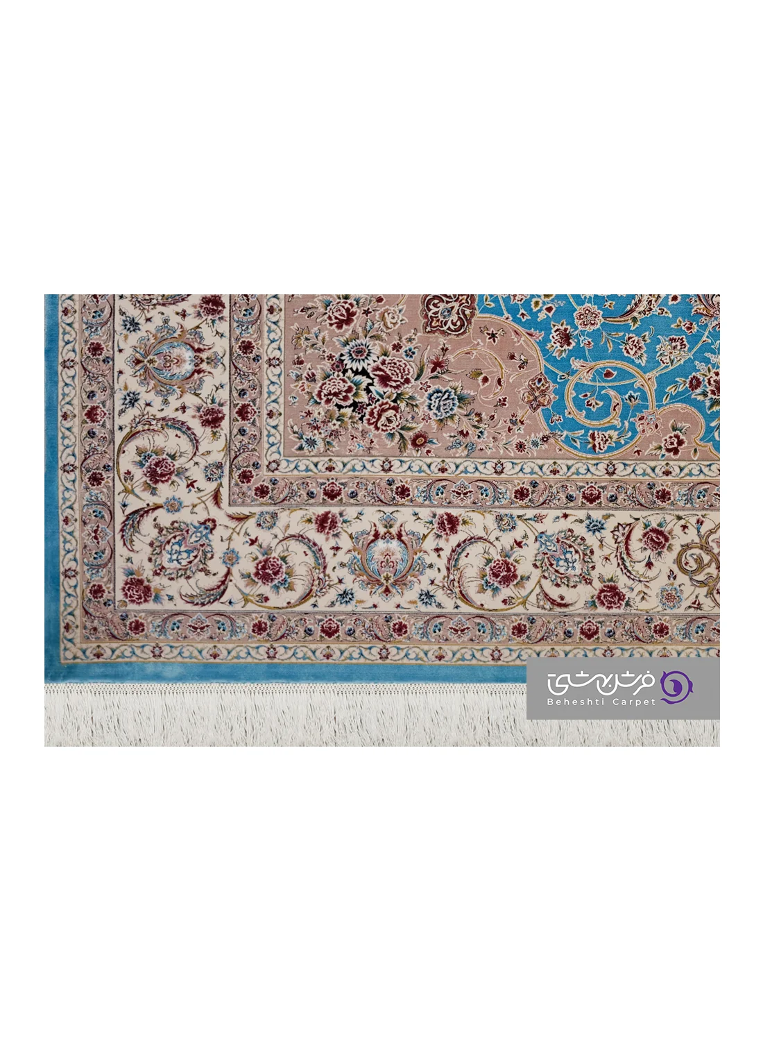 جزییات نقش فرش طرح شاهان کد 1526 فیروزه ای