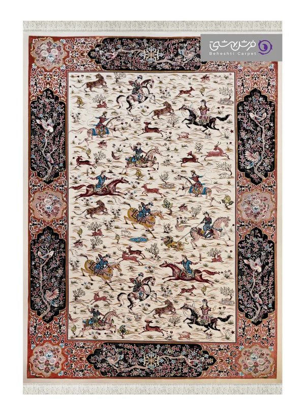 فرش طرح شاهان کد 1527 کرم مسی
