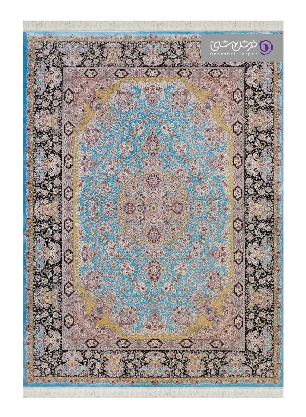 فرش طرح شاهان کد 1528 فیروزه ای