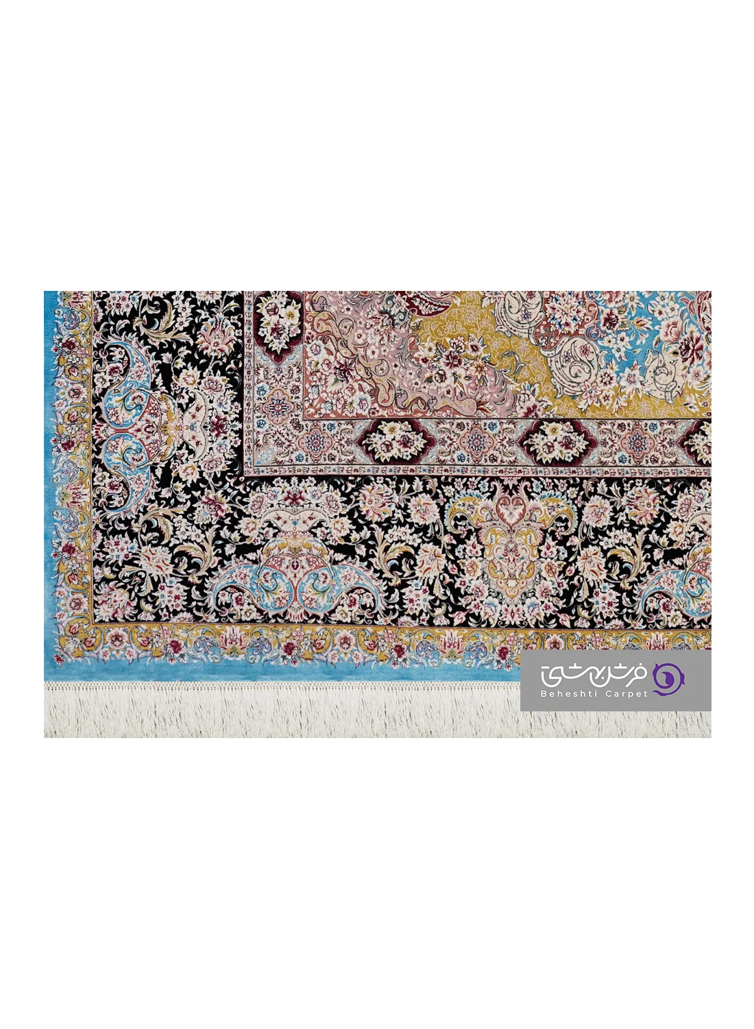 جزییات نقش فرش طرح شاهان کد 1528 فیروزه ای