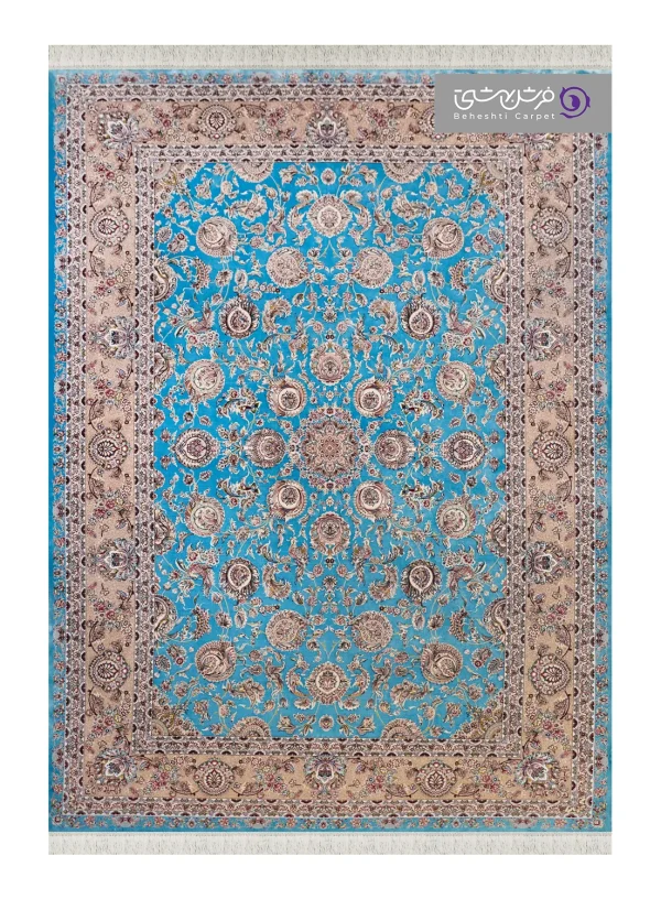 فرش طرح شاهان کد 1529 فیروزه ای